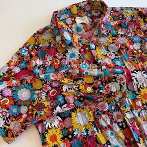 Tunevuse Mens Regular Fit Floral Sunflower Colorful Button Down Shirt Size M